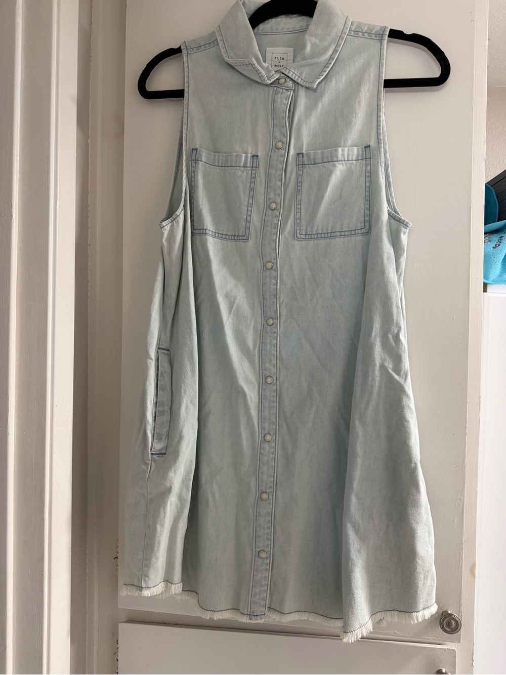 Sleeveless Light Wash Denim Midi Dress - Light Blue